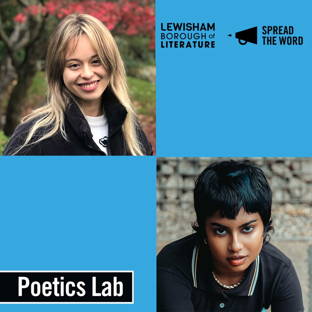 Headshots of Chloe and Jay and the logos for poetics lab, spread the word and lewisham borough of literature